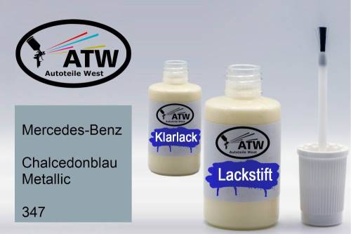 Mercedes-Benz, Chalcedonblau Metallic, 347: 20ml Lackstift + 20ml Klarlack - Set, von ATW Autoteile West.